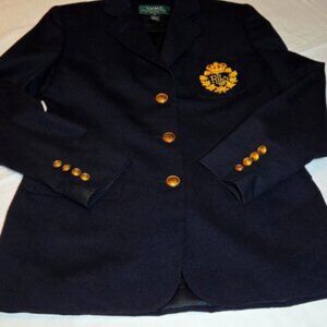 LAUREN Ralph lauren VINTAGE Womans Blue Sport Coat with Crest 2P